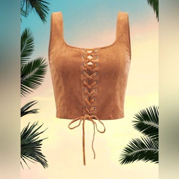 Suede tie up front crop top - Picture 1 of 2